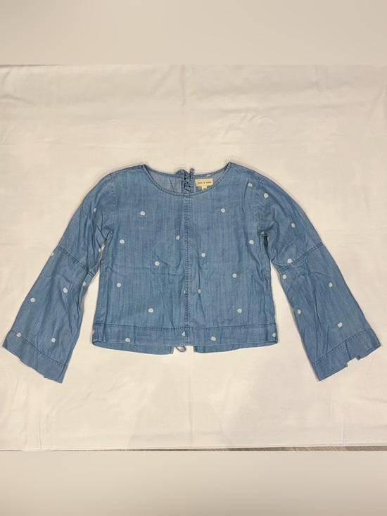 Anthropologie Tops - Anthropologie Cloth & Stone Chambray Top XS Polka Dot Flare Sleeve Tie Back